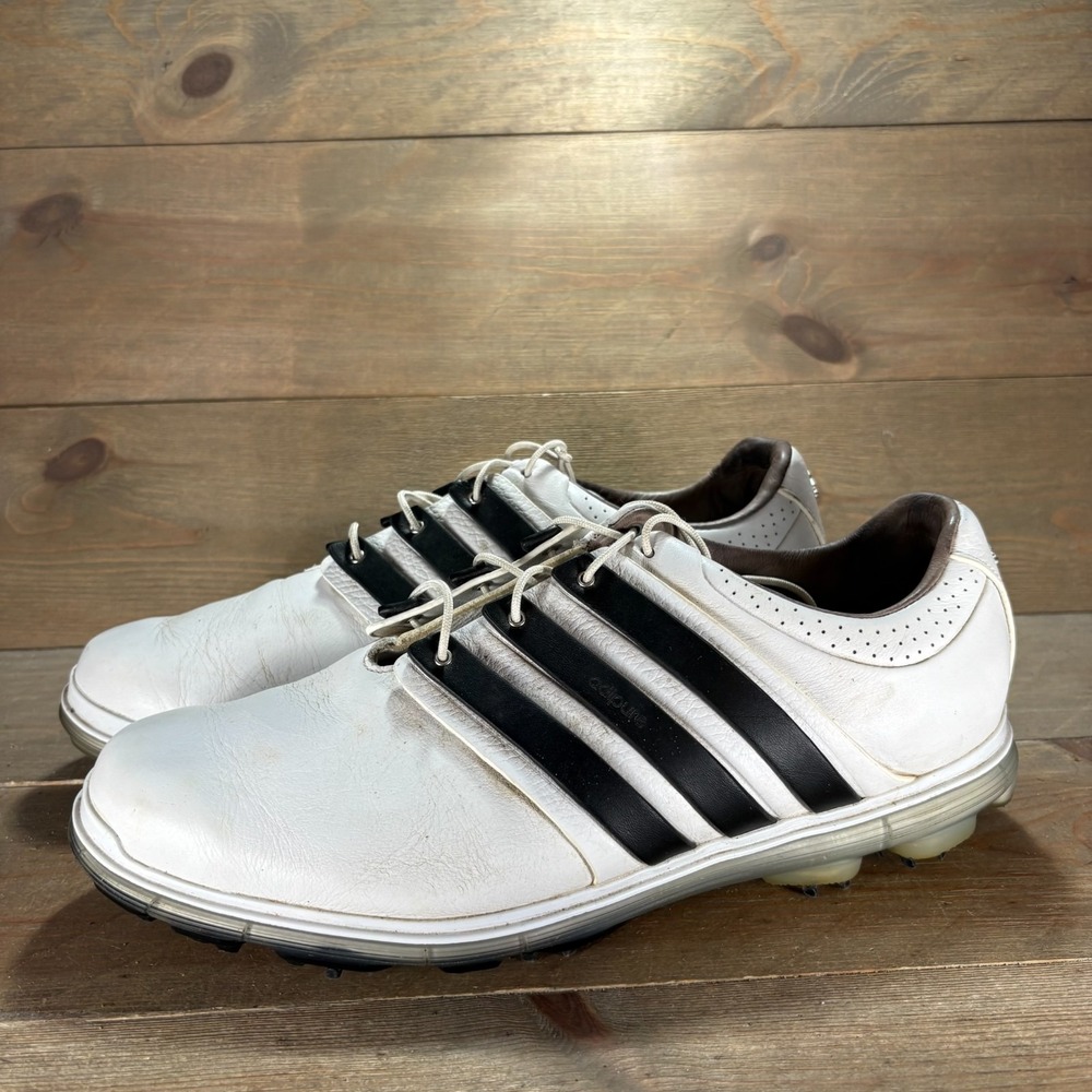 adidas Pure 360 Mens size 11.5 shoes White Leather Lace Up Spiked golf shoes